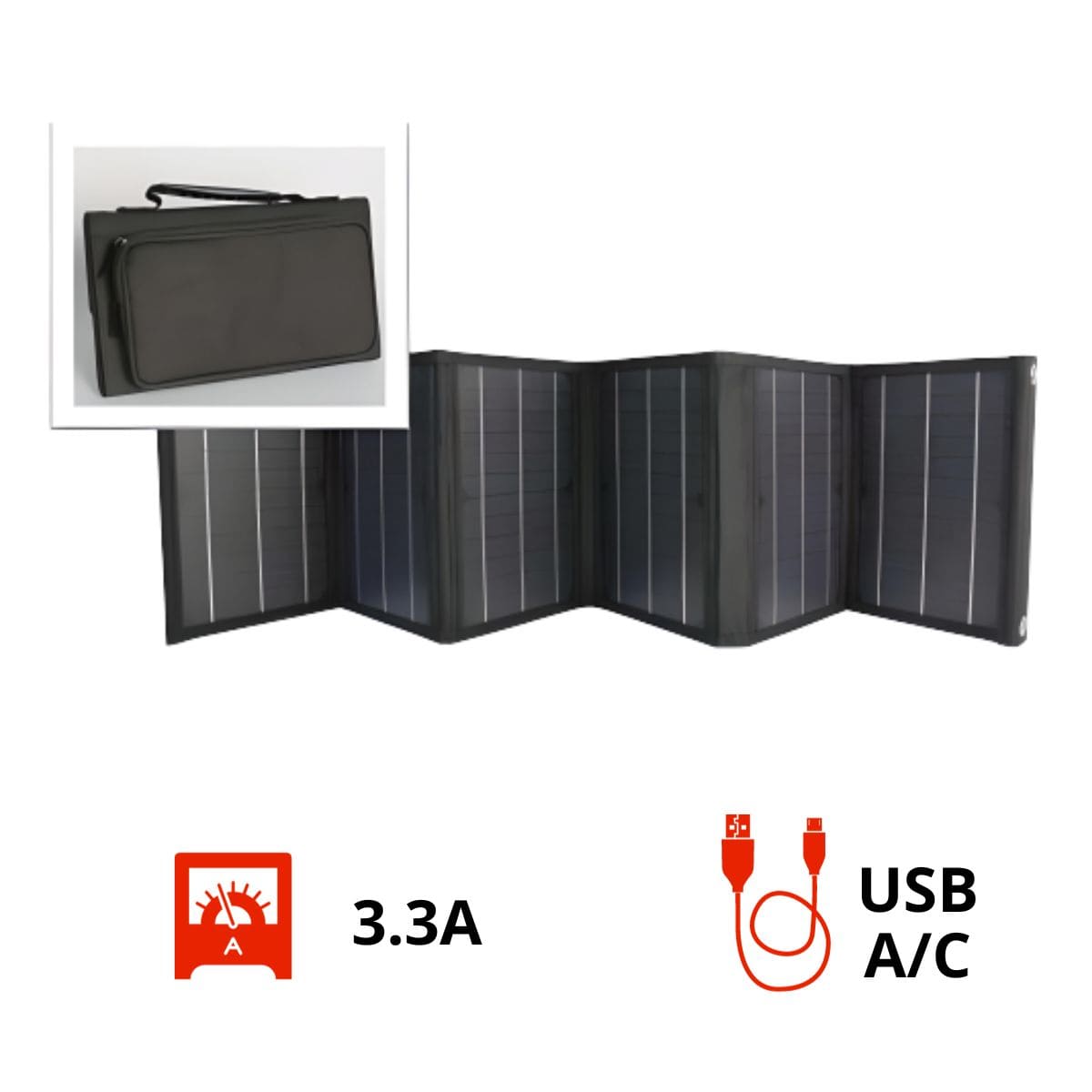 Panneau solaire portatif pliable SolarTec 60 - 60W 18V 3,3A - 6 pans monocristallins - Port USB A/C - Câble DC - Protec