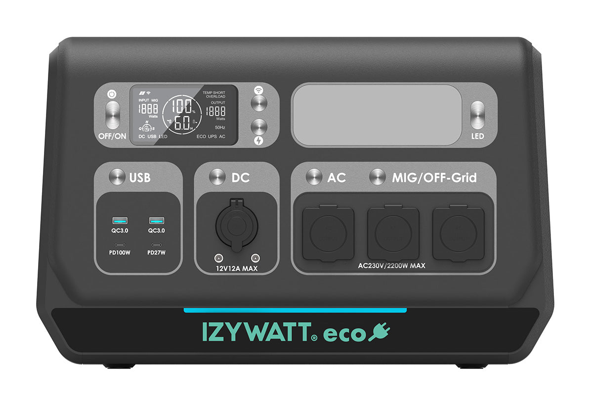 Station électrique portable IZYWATT.eco 2048Wh / 2200W + fonction injection réseau réglable 0-800W