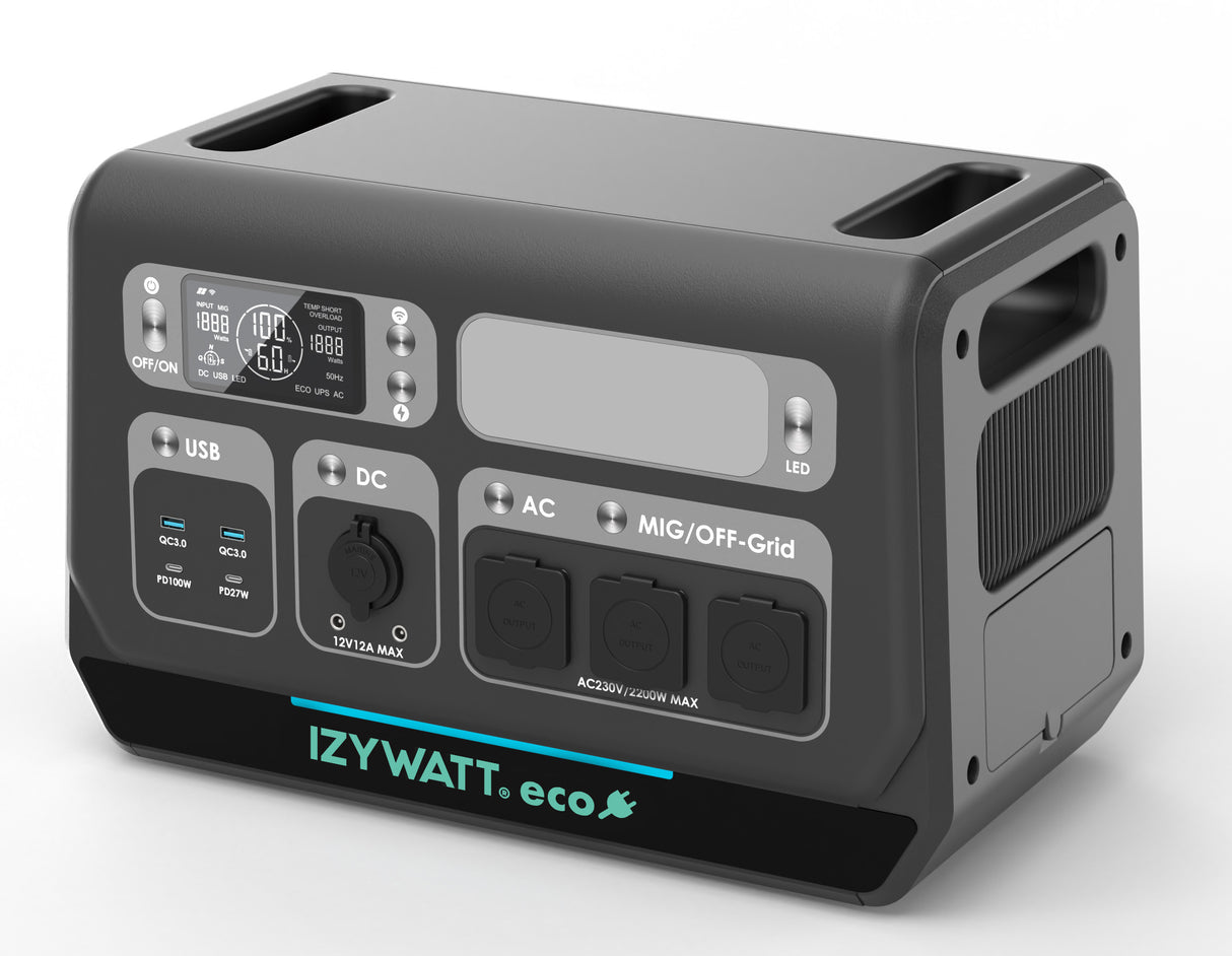 Station électrique portable IZYWATT.eco 2048Wh / 2200W + fonction injection réseau réglable 0-800W