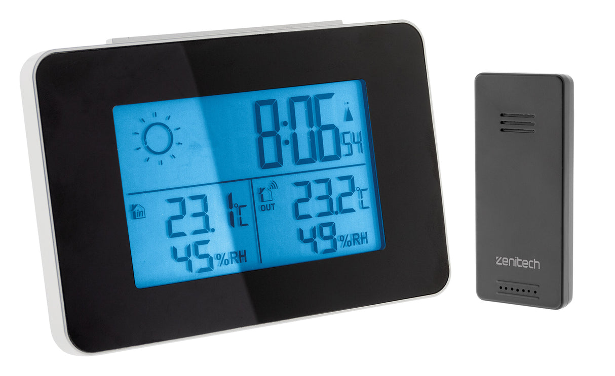 Station météo N&B prévisions à 24h avec capteur sans fil Noir - Zenitech