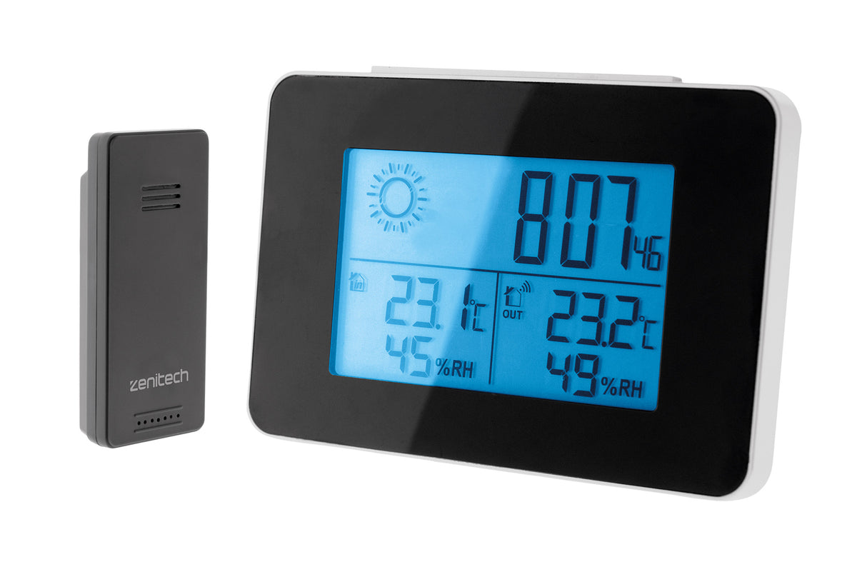 Station météo N&B prévisions à 24h avec capteur sans fil Noir - Zenitech