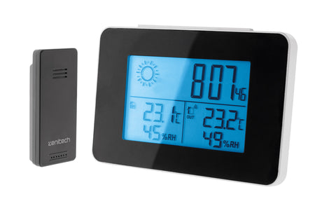 Station météo N&B prévisions à 24h avec capteur sans fil Noir - Zenitech