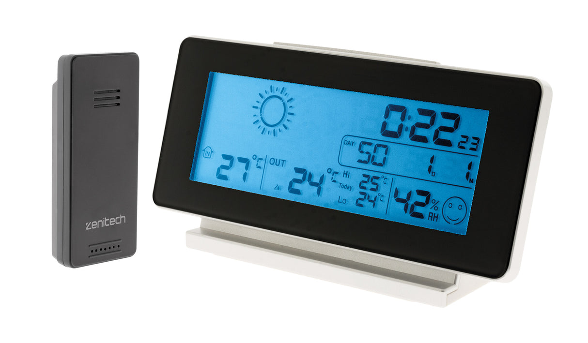 Station météo Noir et Blanc avec capteur sans fil (IP44) - Zenitech