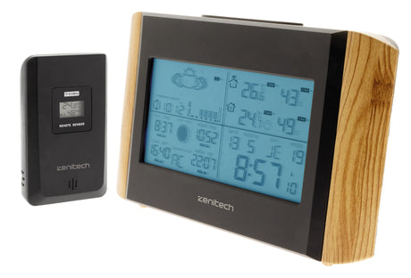 Station météo effet bois avec capteur sans fil (IP44) - Zenitech