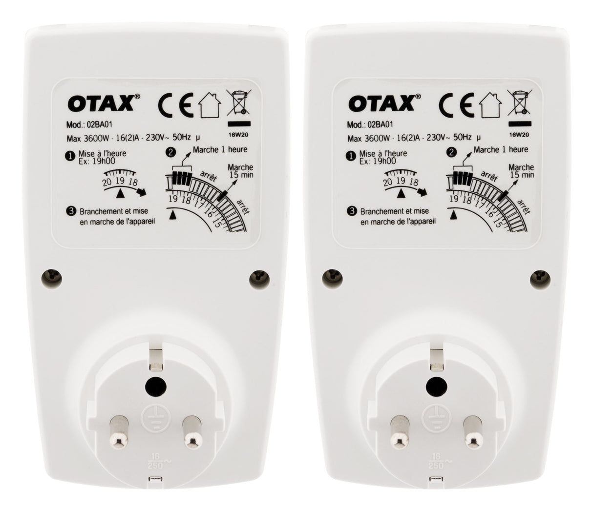 Lot de 2 prises programmables mécaniques 24h - Blanc - Otio