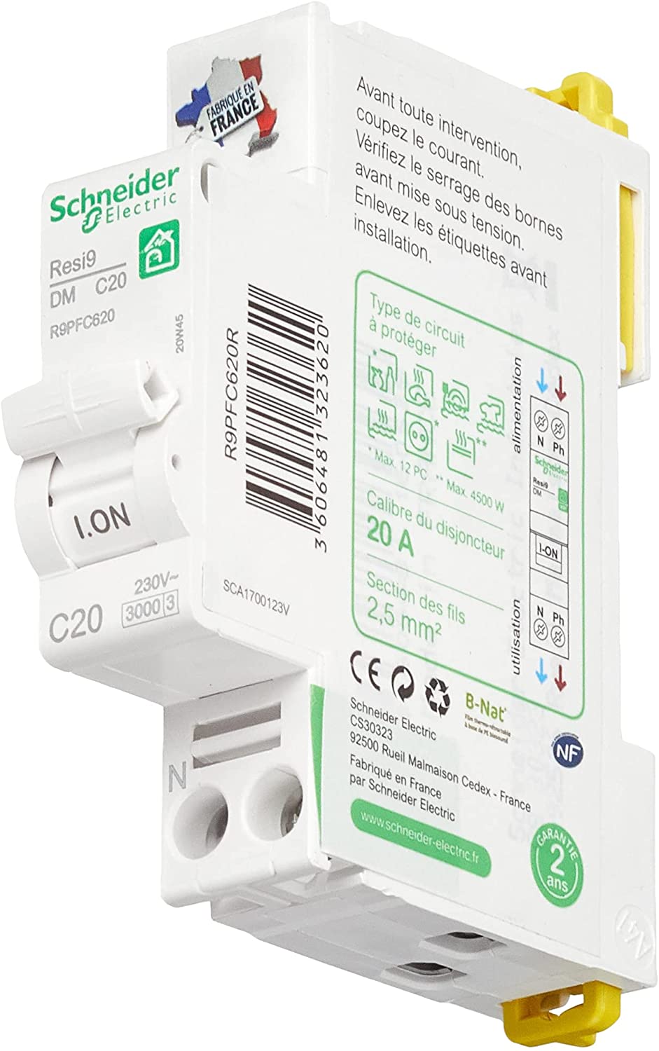 Disjoncteur peignable Rési9 (20A Courbe C) à vis XP - Schneider