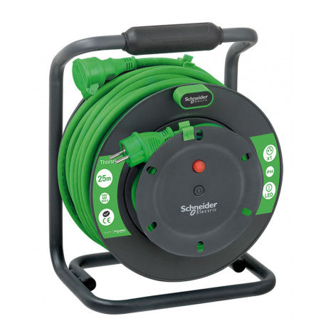 Prolongateur bricolage H07RNF 25m 1 prise 2P+T avec clapet IP44 - Schneider