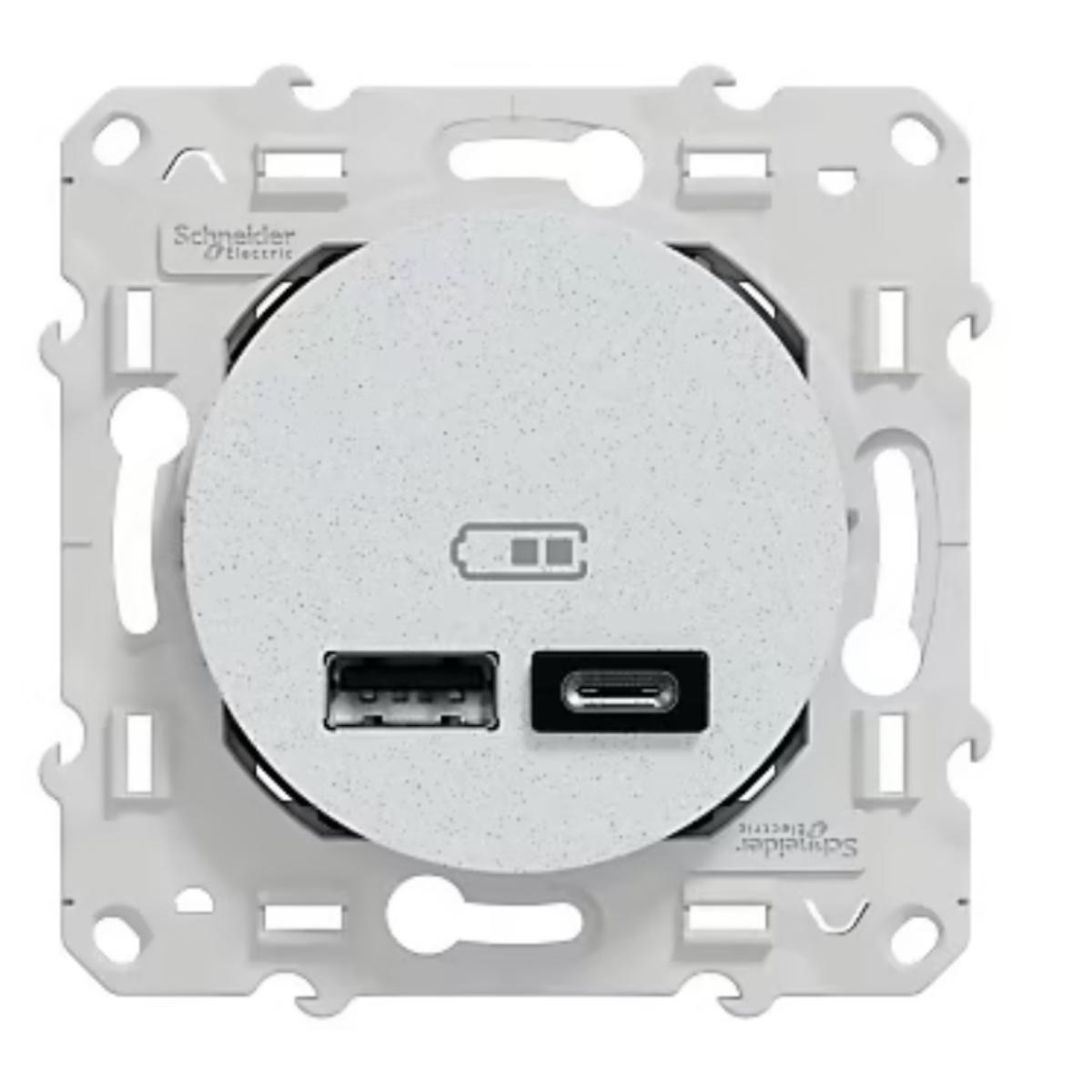 Prise USB double A+C 5V affleurante Blanc - Odace - Schneider