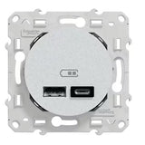 Prise USB double A+C 5V affleurante Blanc - Odace - Schneider