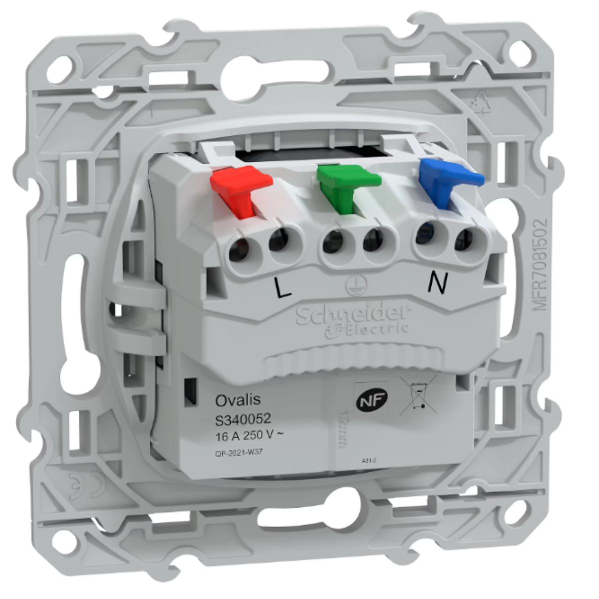 Prise affleurante 2P+T 16A bornes auto - Ovalis - Schneider