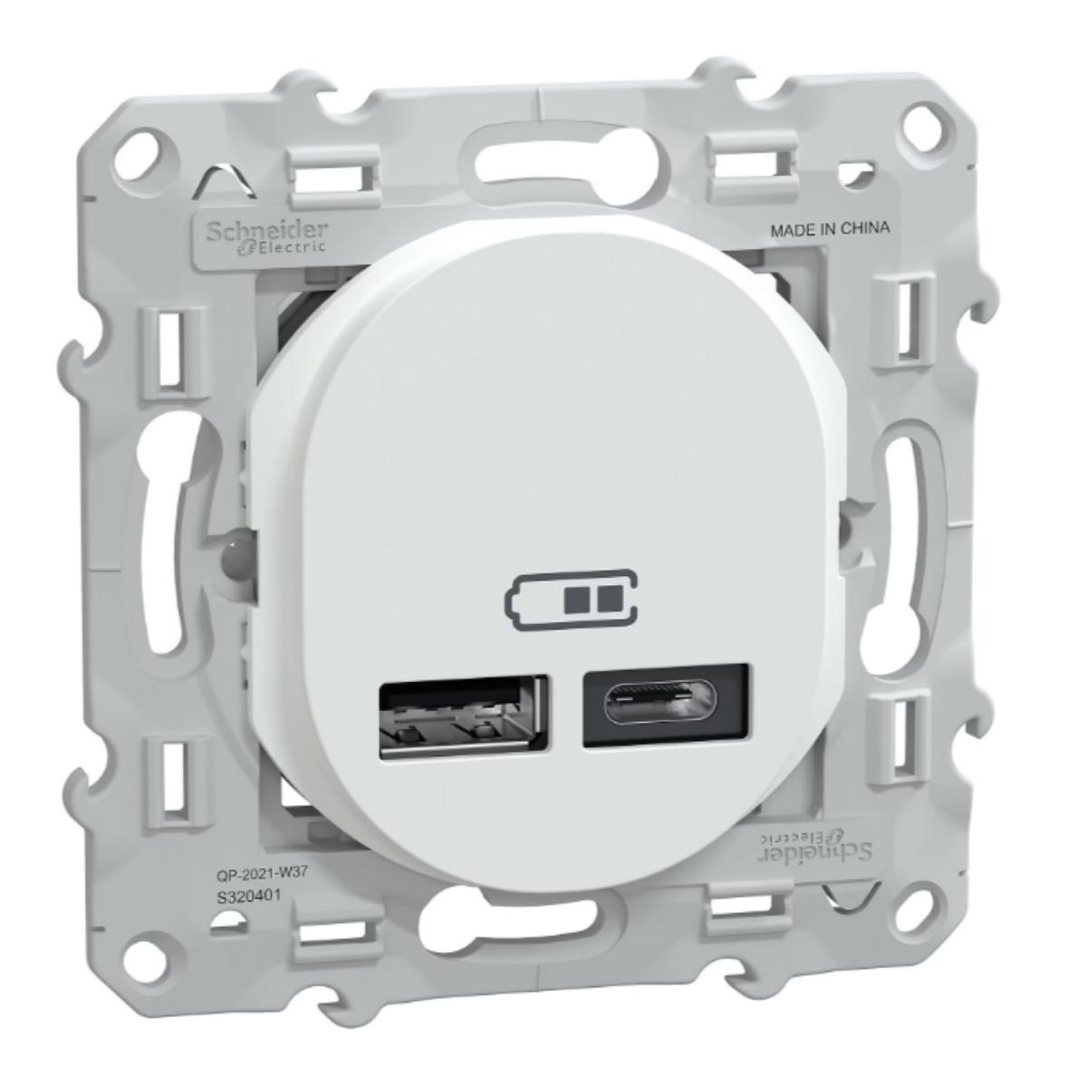 Double chargeur USB A+C 12W Blanc - Ovalis - Schneider Electric