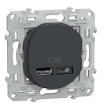 Double chargeur USB A+C 12W anthracite encastré - Ovalis - Schneider