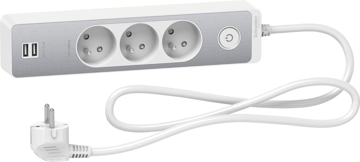 Bloc multiprise 2P+T + 2 USB - Schneider
