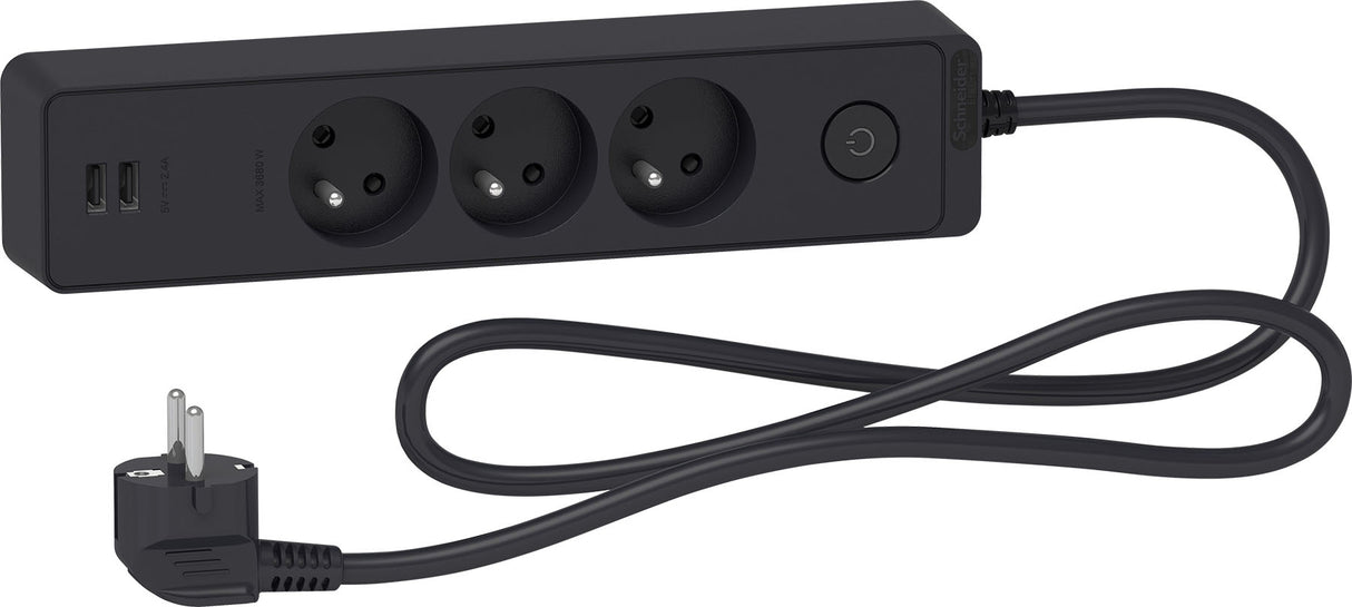Bloc multiprise 2P+T + 2 USB - Schneider