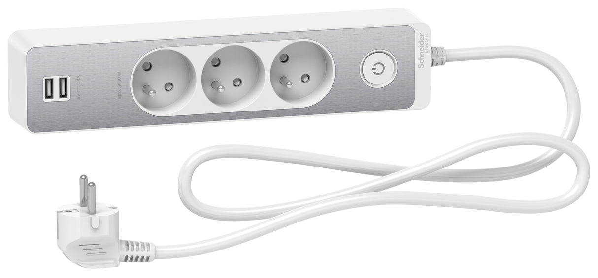 Bloc multiprise 2P+T + 2 USB - Schneider