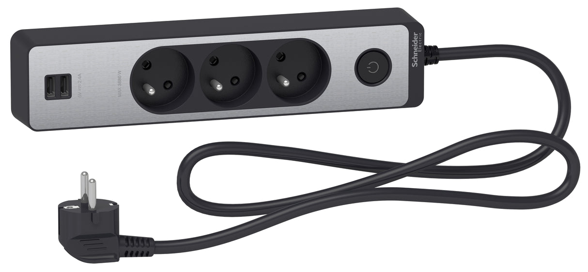 Bloc multiprise 2P+T + 2 USB - Schneider