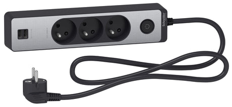 Bloc multiprise 2P+T + 2 USB - Schneider