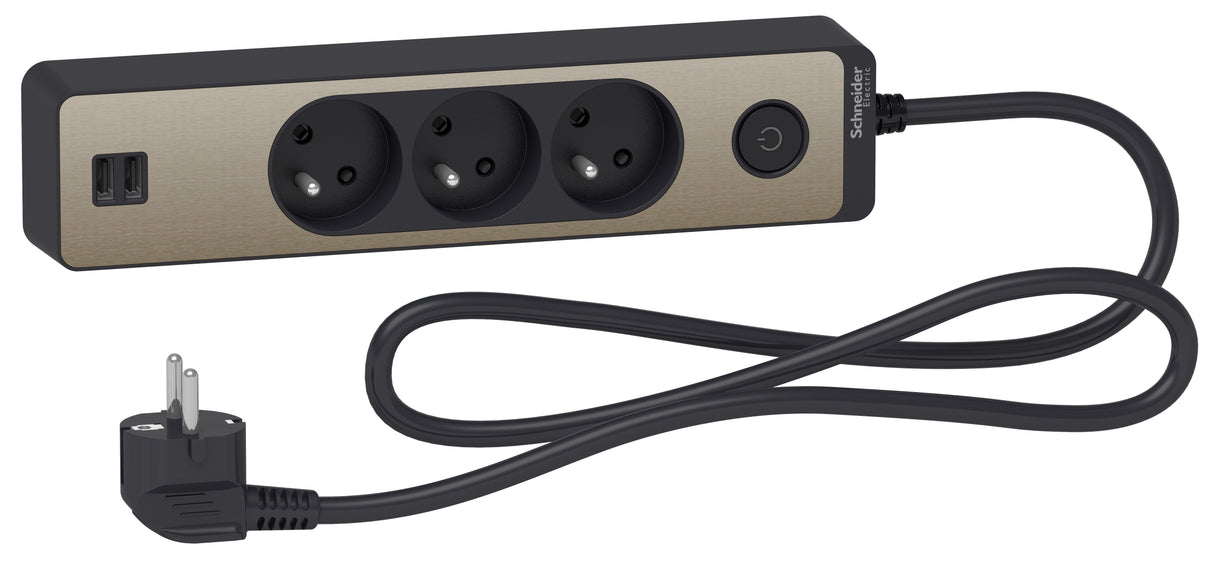 Bloc multiprise 2P+T + 2 USB - Schneider