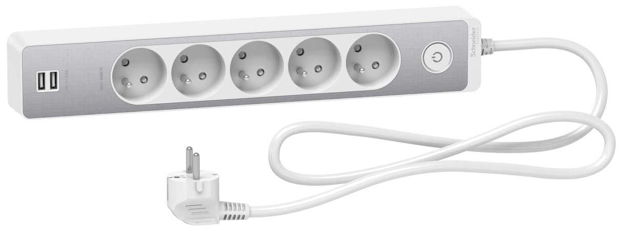 Bloc multiprise 2P+T + 2 USB - Schneider