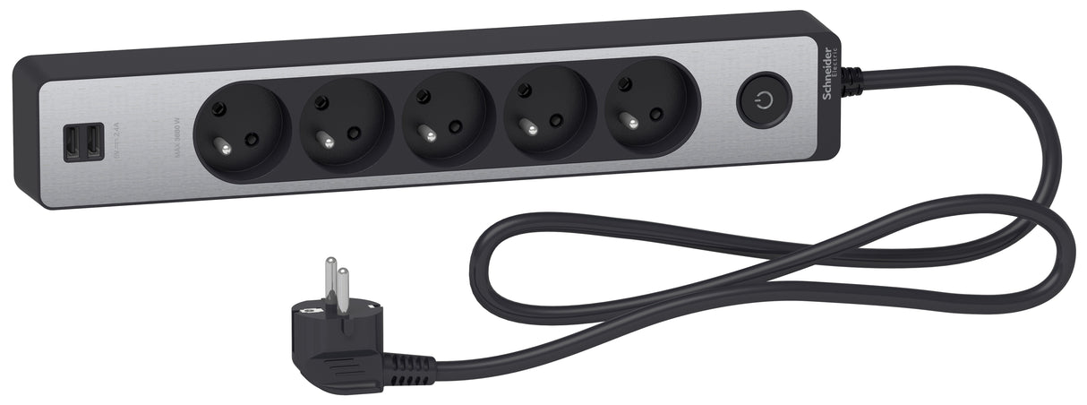 Bloc multiprise 2P+T + 2 USB - Schneider