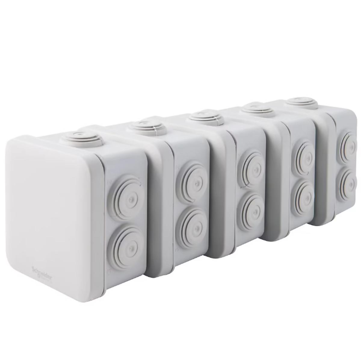Lot de 5 boîtes dérivation étanche IP55 80x80x45 mm Grises - Schneider