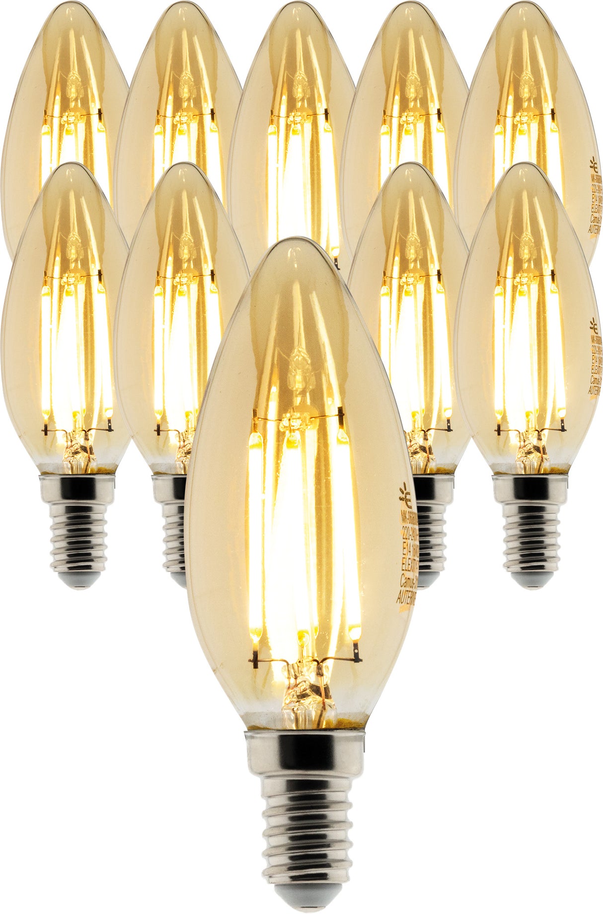 Lot de 10 ampoules déco filament LED ambrée Flamme 4W E14 400lm 2500K - Zenitech