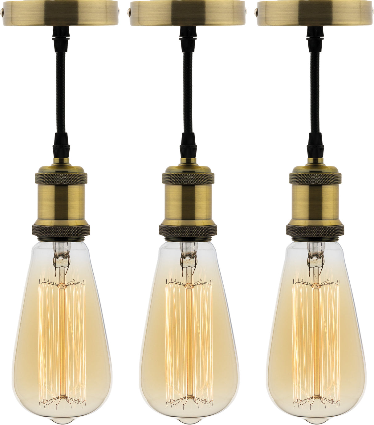 Lot de 3 kits de suspension vintage avec câble textile et ampoules filament carbone Edison - Zenitech