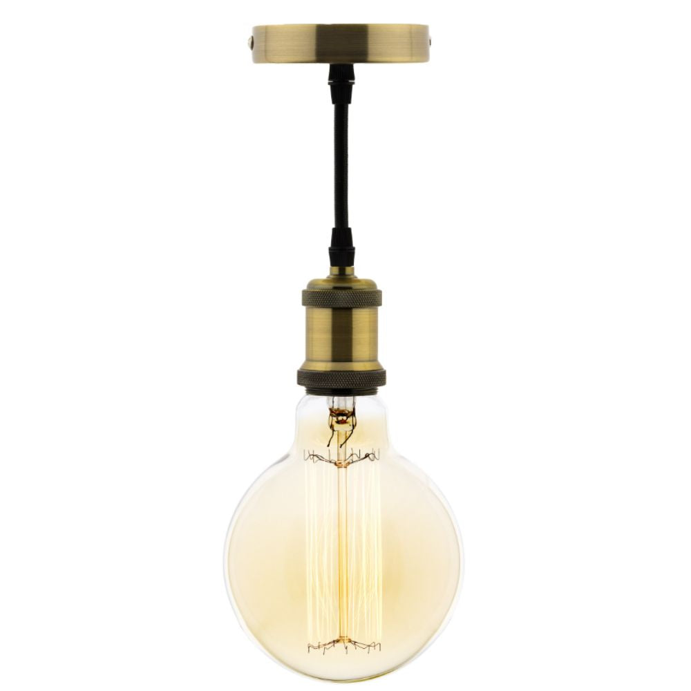 Kit suspension vintage avec câble textile et ampoule filament carbone Petit globe - Zenitech