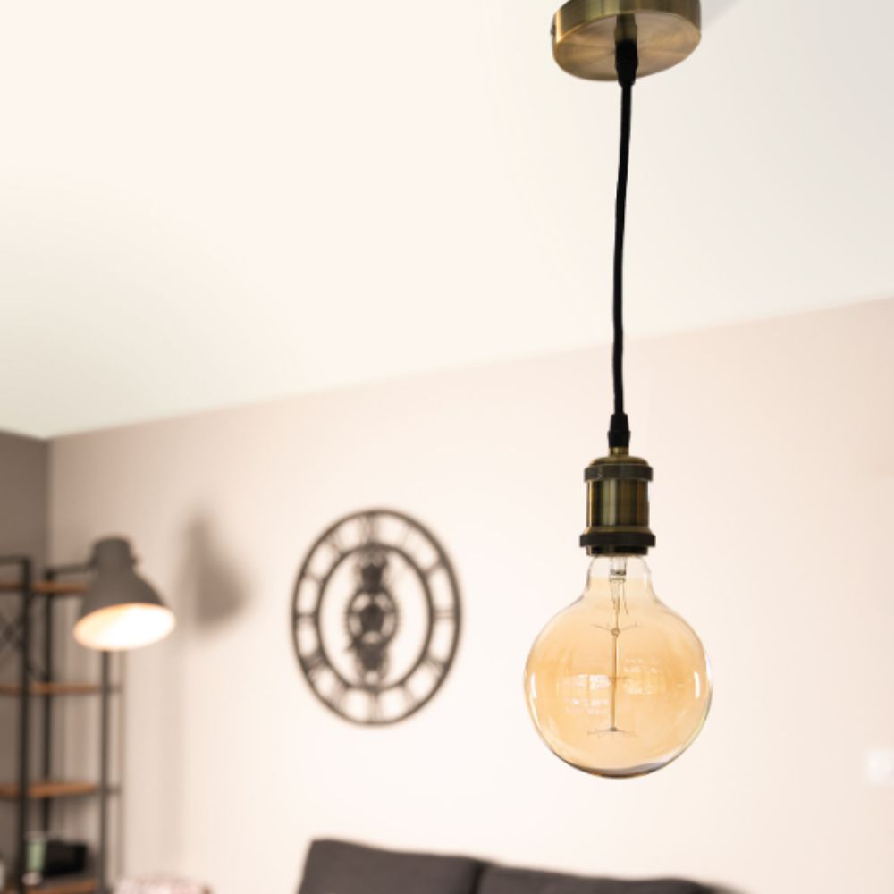 Lot de 3 kits de suspension vintage avec câble textile et ampoules filament carbone Petit globe - Zenitech