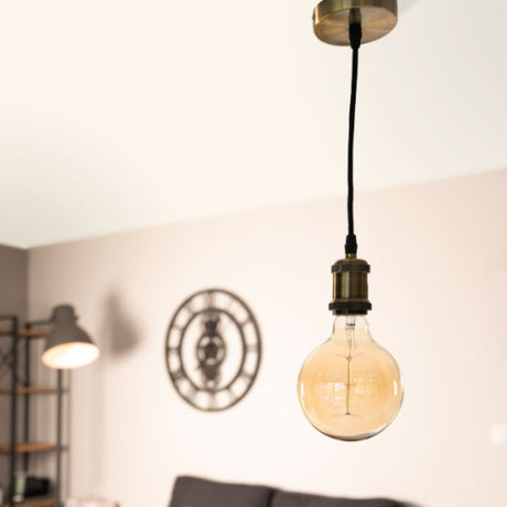 Lot de 3 kits de suspension vintage avec câble textile et ampoules filament carbone Petit globe - Zenitech