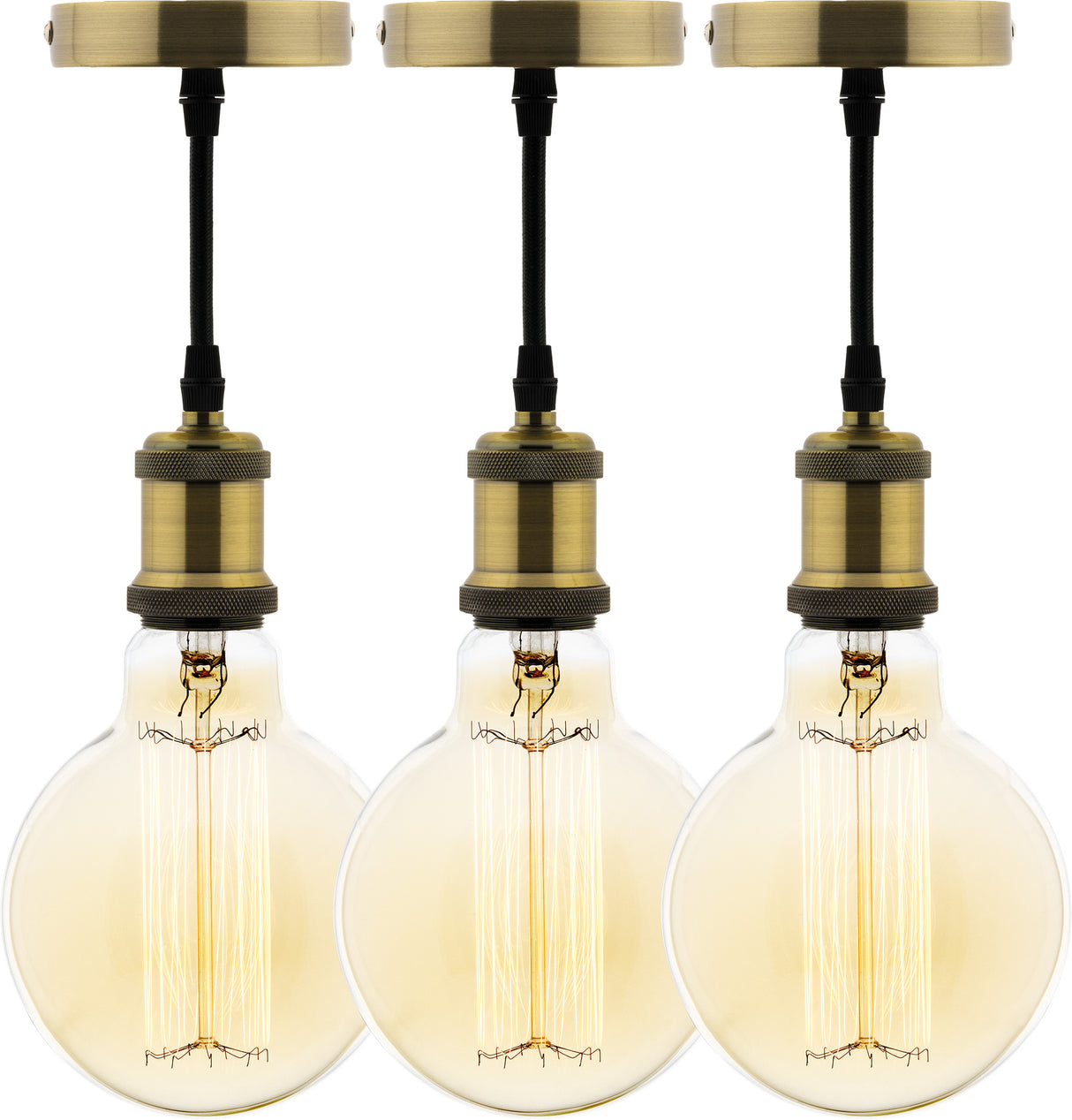 Lot de 3 kits de suspension vintage avec câble textile et ampoules filament carbone Petit globe - Zenitech