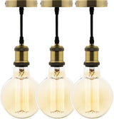 Lot de 3 kits de suspension vintage avec câble textile et ampoules filament carbone Petit globe - Zenitech