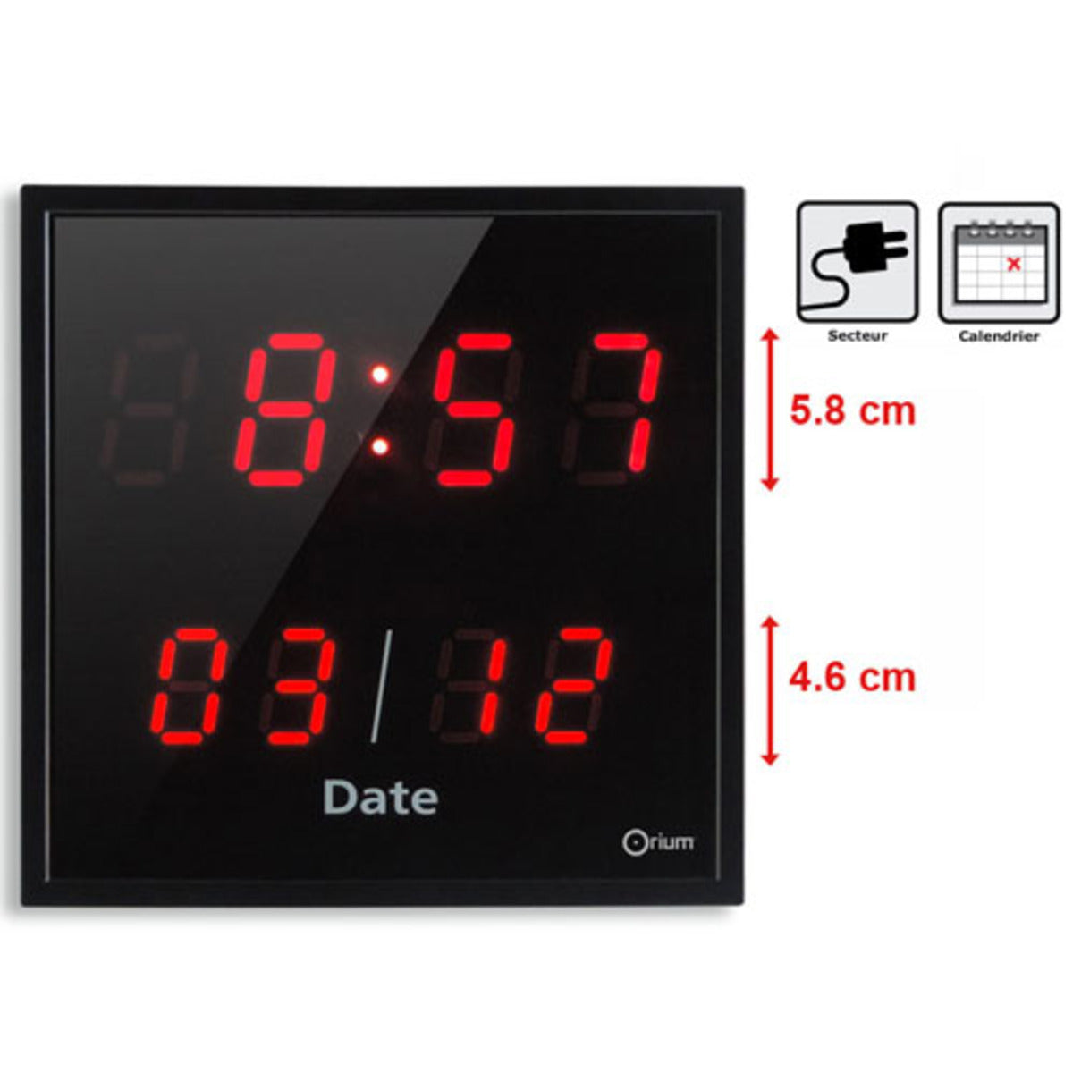 Horloge LED date - Rouge - Orium