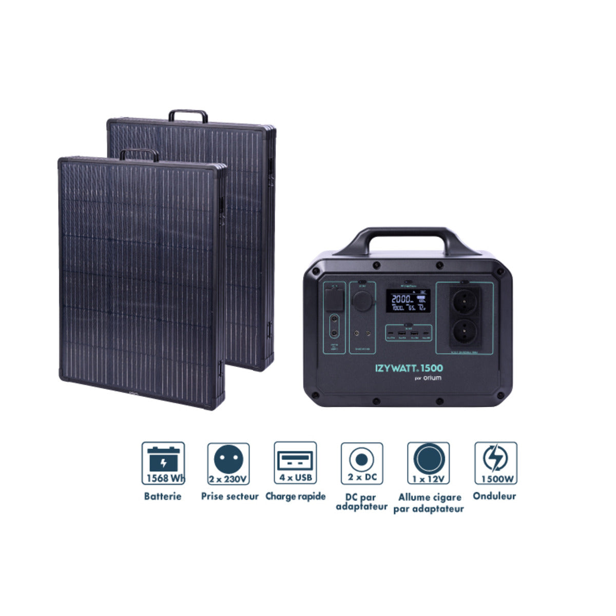 Pack générateur solaire LFP Izywatt 1500 + 2 panneaux solaires 315W - Orium