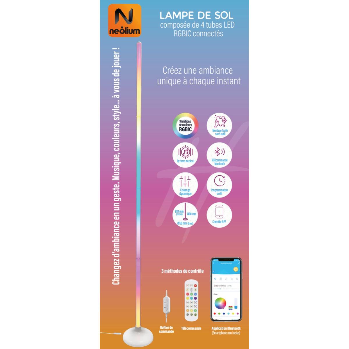 Lampe de sol RGBIC multicolore 140 cm personnalisable - Néolium