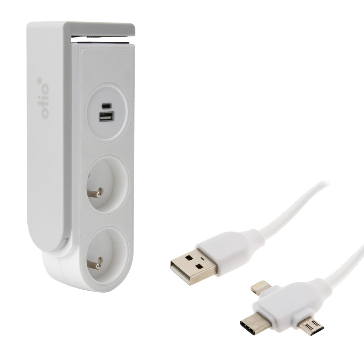 Câble USB universel C/Micro USB + multiprise clipsable Gekko - Otio