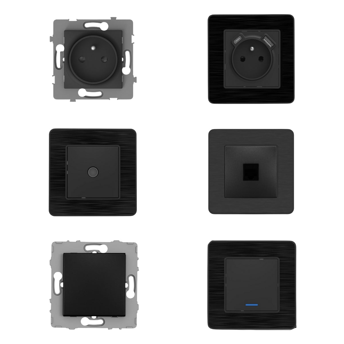 Set de 2 prises 16A + 2 interrupteurs va et vient + prise RJ45 + prise TV - idéal T2 - Zenitech