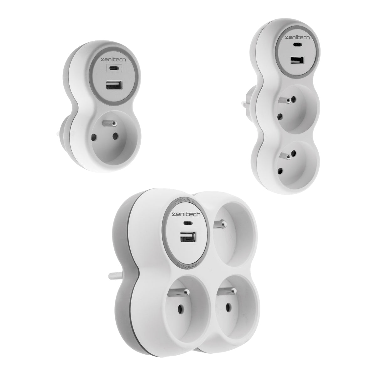 Set de 3 prises 16A + USB - simple, double et triple - Zenitech