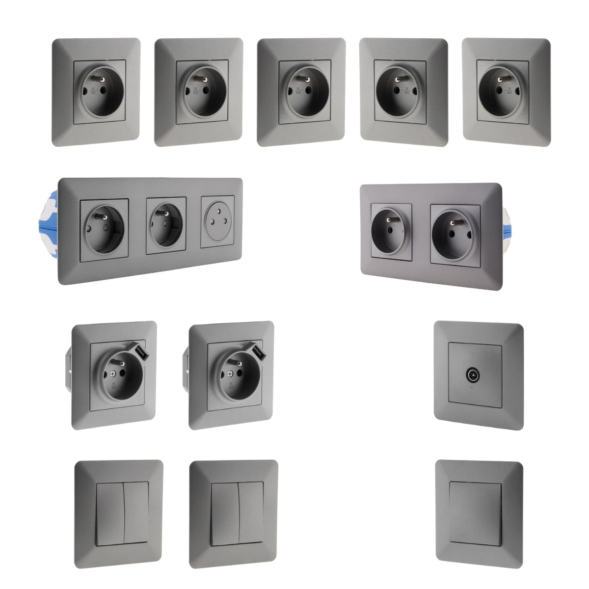 Set de 2 interrupteurs + prise 16A + prise USB + prise TV - Artezo - Zenitech