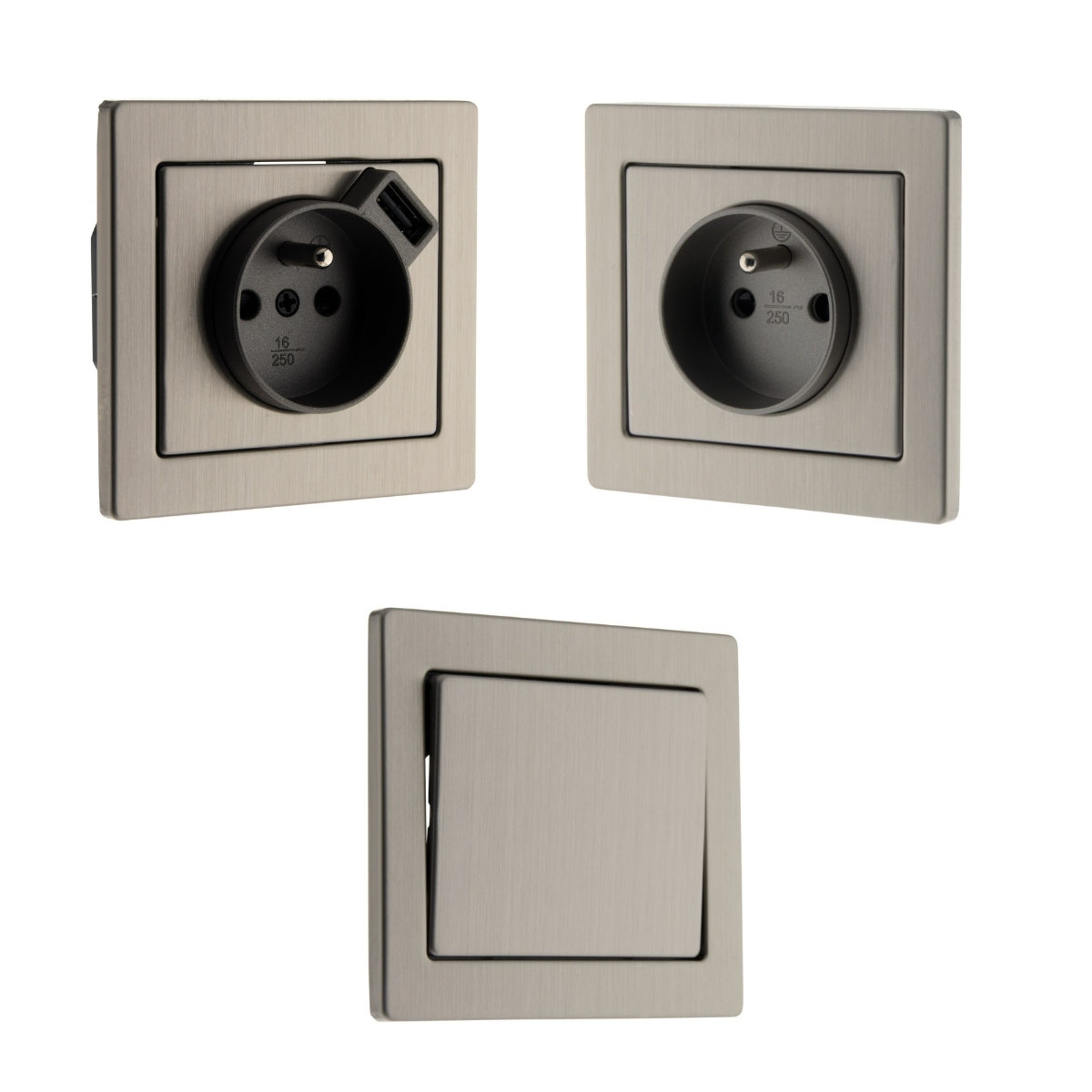 Prise 2P+T et interrupteur Inox avec chargeur USB intégré - Art'Flat - Zenitech