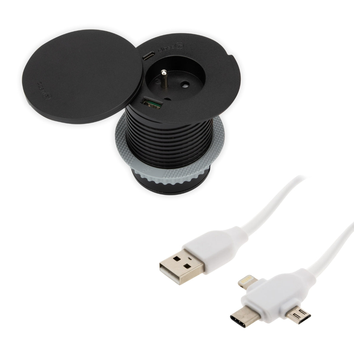 Prise encastrable 16A et câble USB universel 3 sorties OFFERT - Zenitech