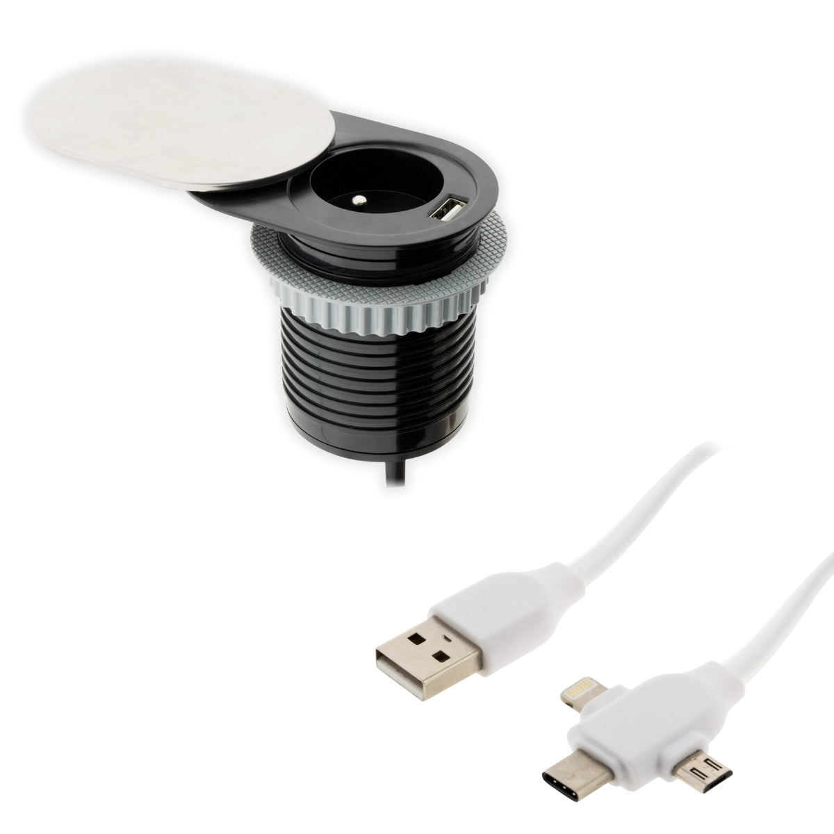 Bloc prise encastrable Otio avec chargeur USB et câble universel OFFERT - Zenitech