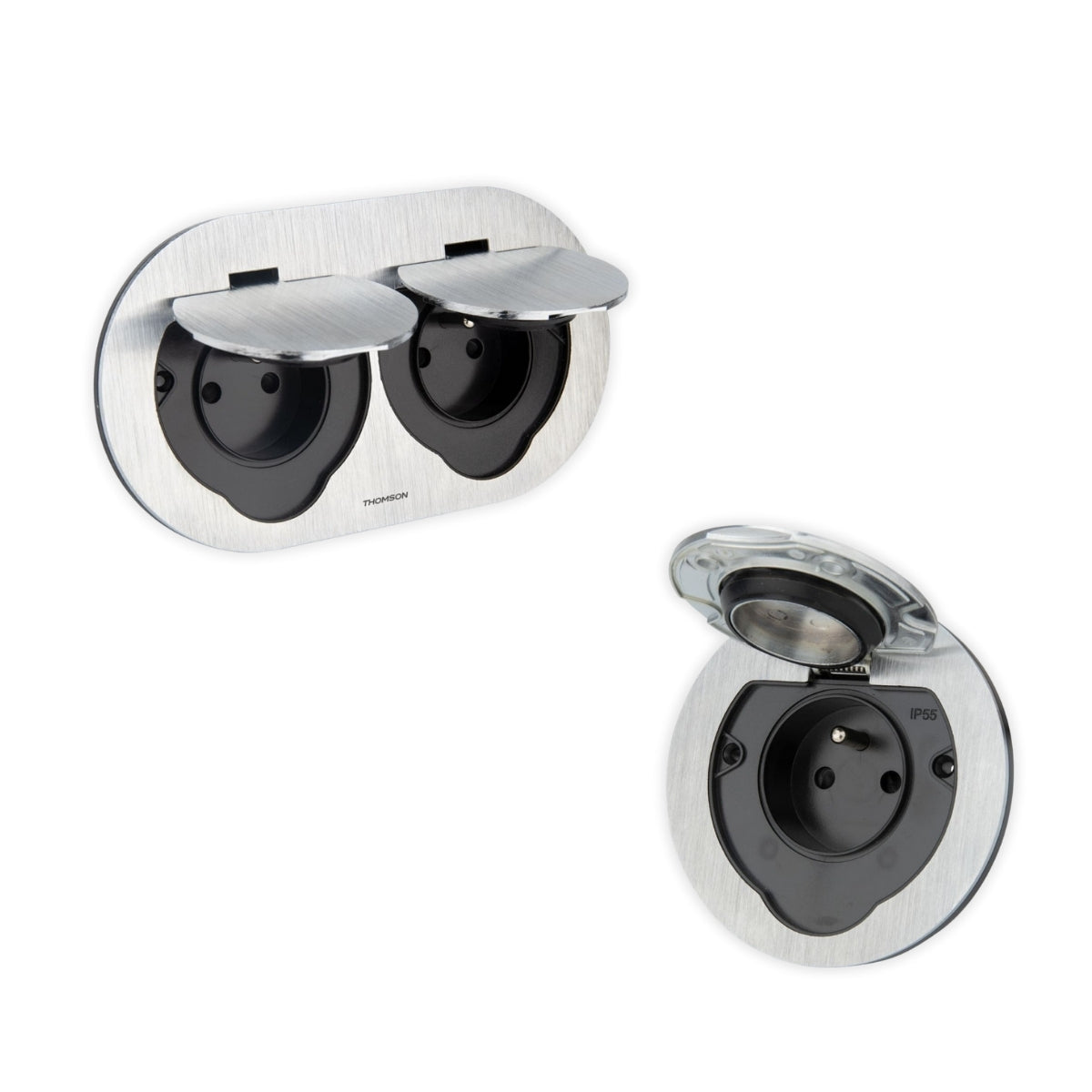 Prise de sol simple + double IP55 16A - 2P+T - métal brossé - Initiale - Protec