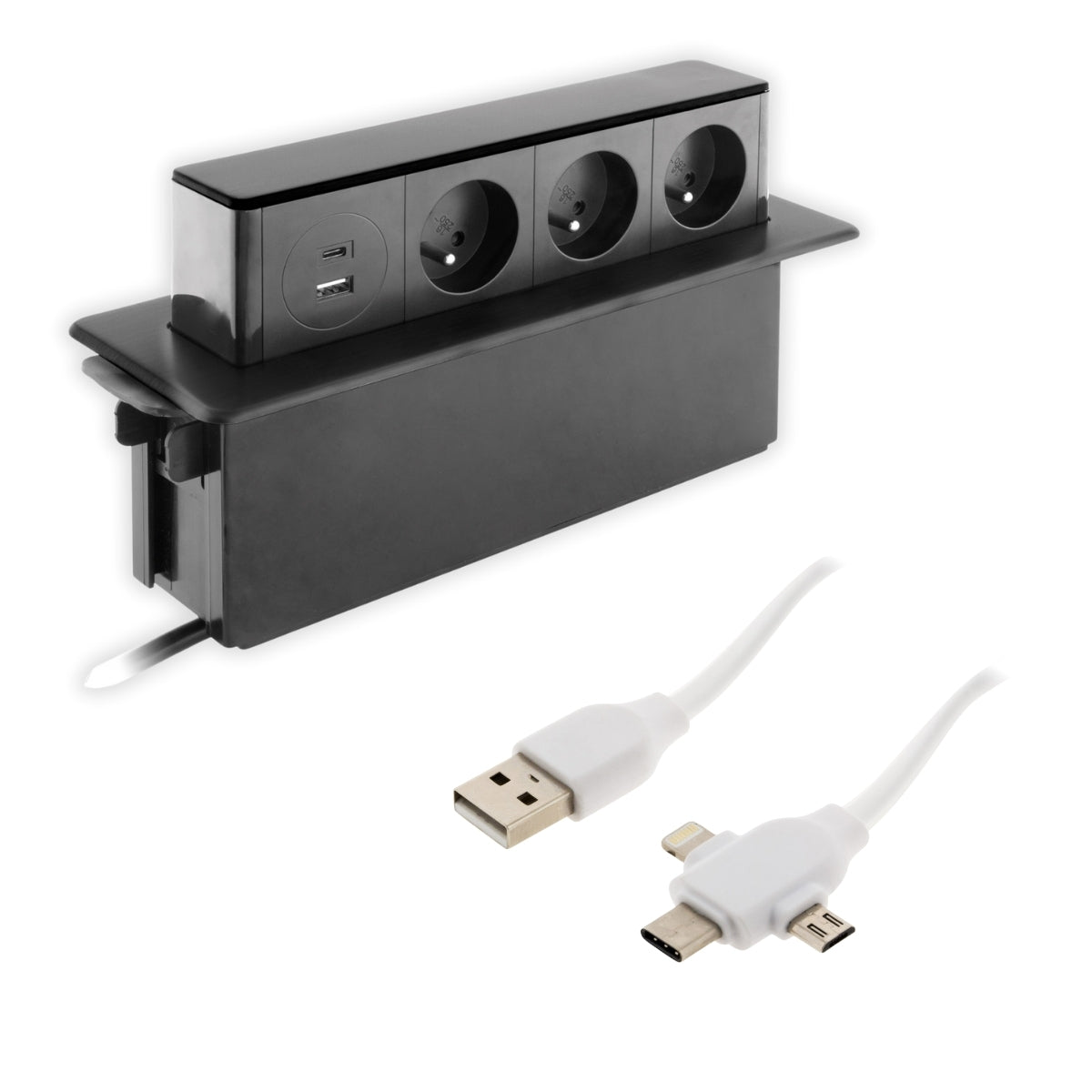 Multiprise encastrable 16A + câble USB universel Quick Charge OFFERT - Otio