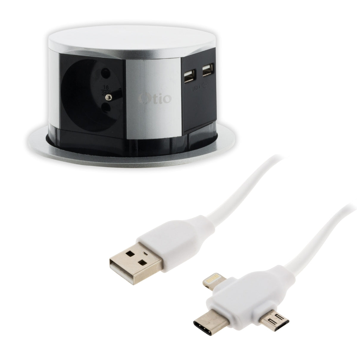 Bloc multiprise encastrable 16A + câble USB OFFERT - Otio