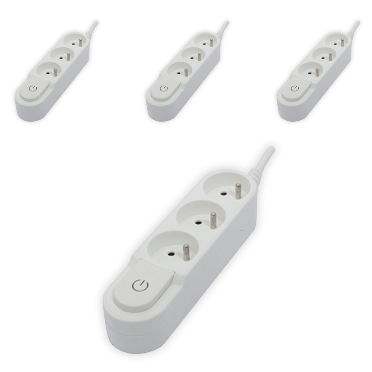 Lot de 4 blocs multiprises 3x16A - 3500W - câble H05VV-F 3x1,5mm² - 3m - Blanc - Chacon