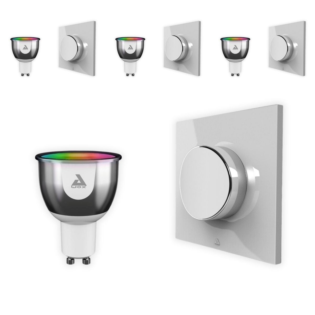 Lot de 4 ampoules LED couleurs connectées GU10 + interrupteur sans fil - Chacon