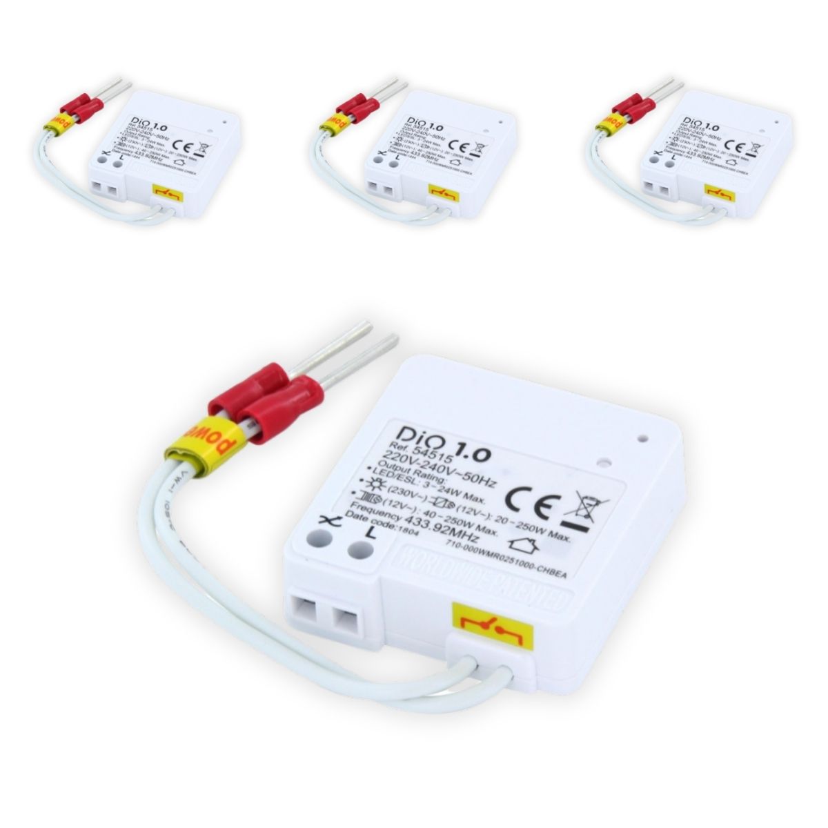 Lot de 4 micro modules interrupteur sans fil On/Off - 200W - Blanc - Chacon