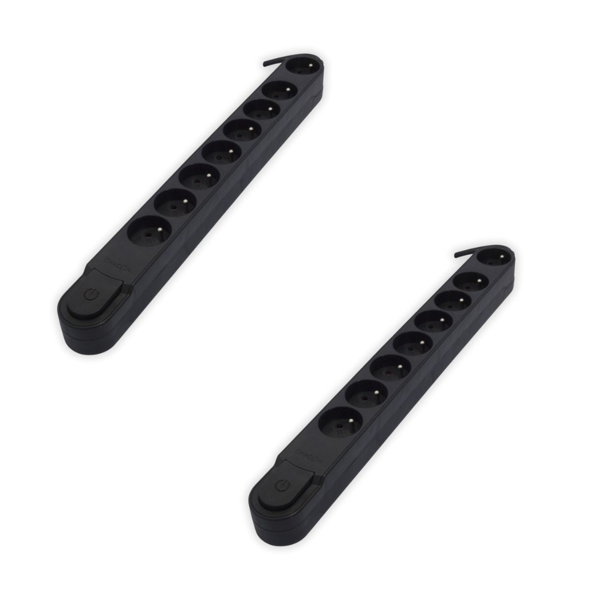 Lot de 2 blocs multiprises 8x16A - interrupteur pied - 3500W - 5m - Noir - Chacon