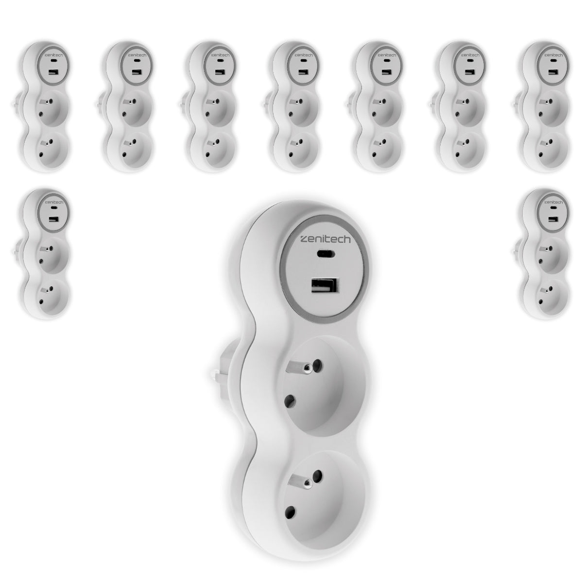 Lot de prises 16A + USB - blanc et gris - Bolea - Zenitech